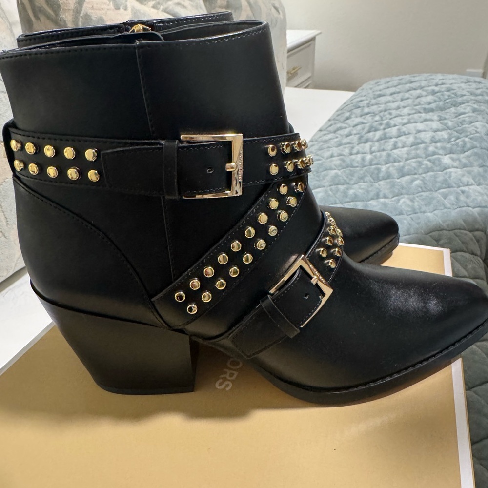 Michael Kors Black and Gold Studded Ankle Boots